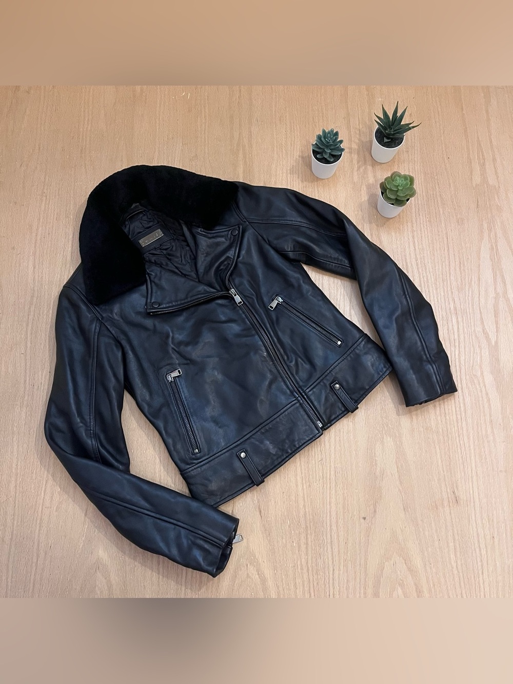 Danier Black Leather Moto Biker Asymmetrical Zipper Bomber Jacket
